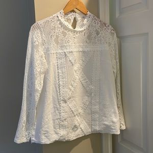 Cotton and lace long sleeve top